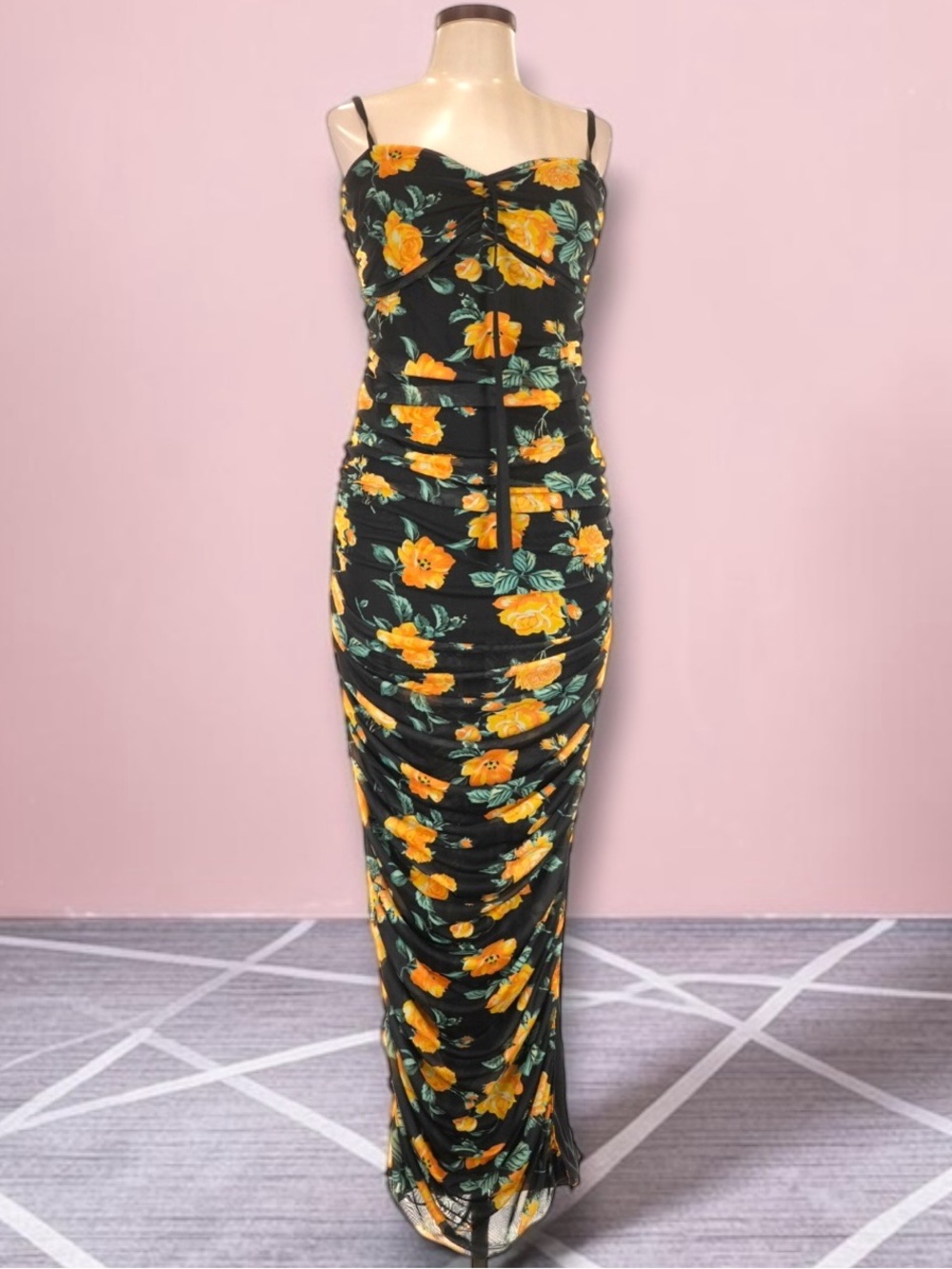 Brand New VENUS Floral Ruched Side Slit Dress Size Small